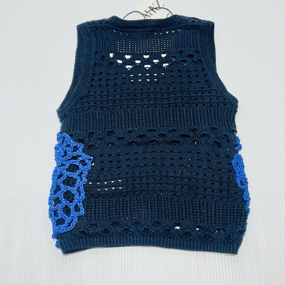 Zara Mixed Crochet Navy Blue Knit Sleeveless Top size S NWOT - Picture 5 of 7
